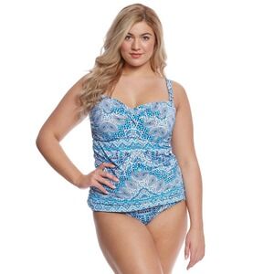 Curve by Sunsets Tangier Iconic Twist Underwire Tankini Swim Top Blue White 20W